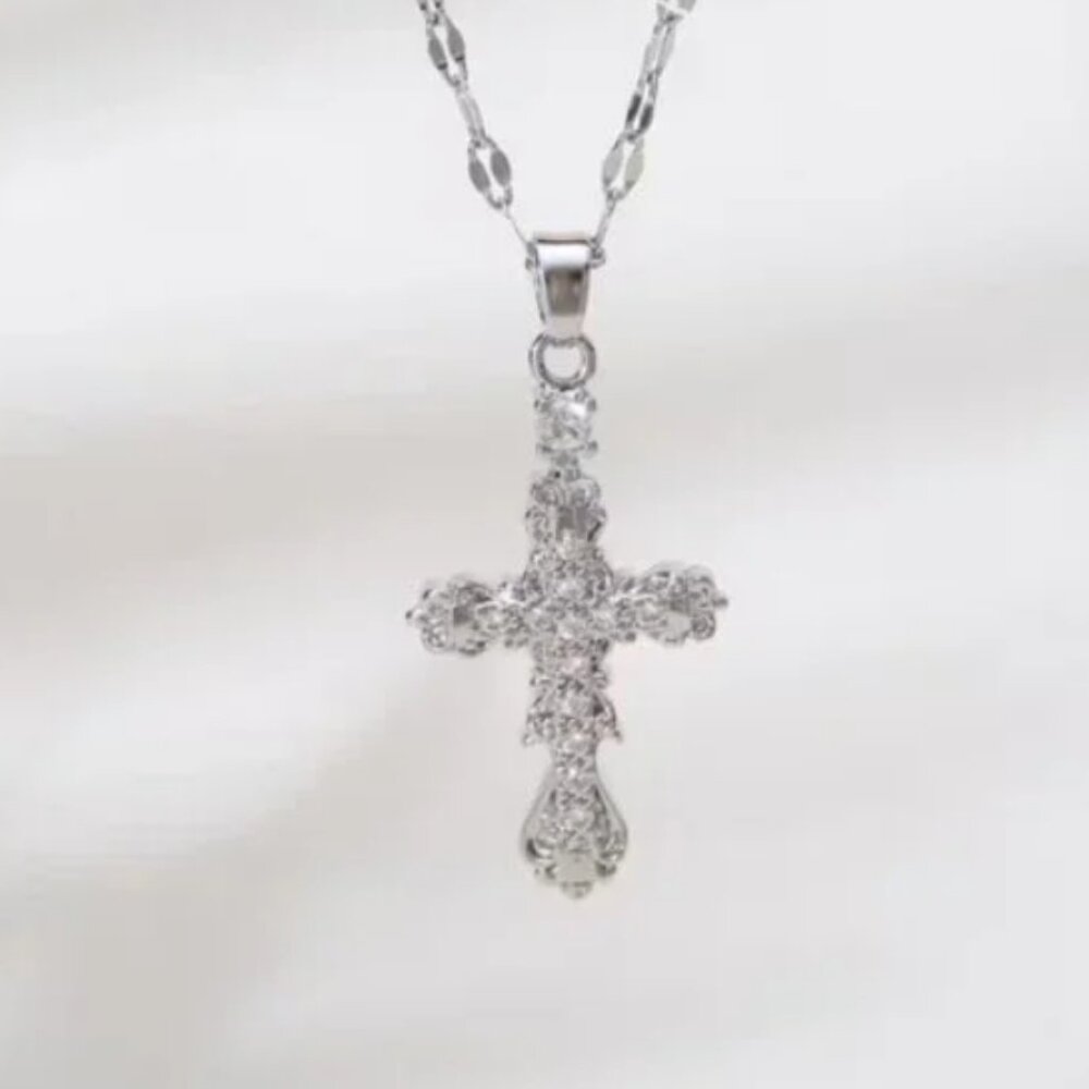 925 Sterling Silver Mens 18" 1ct Diamond Cross Necklace Guys Christian Jewelry